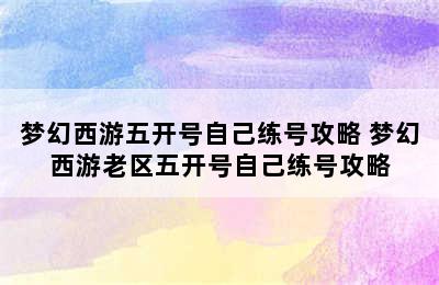 梦幻西游五开号自己练号攻略 梦幻西游老区五开号自己练号攻略